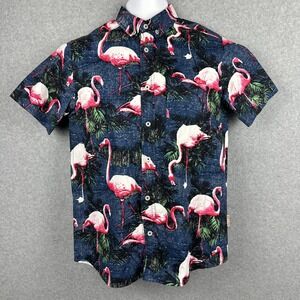 Brooklyn Cloth Men's Short Sleeve Button Down Shirt‎ Flamingo Palm Size Small